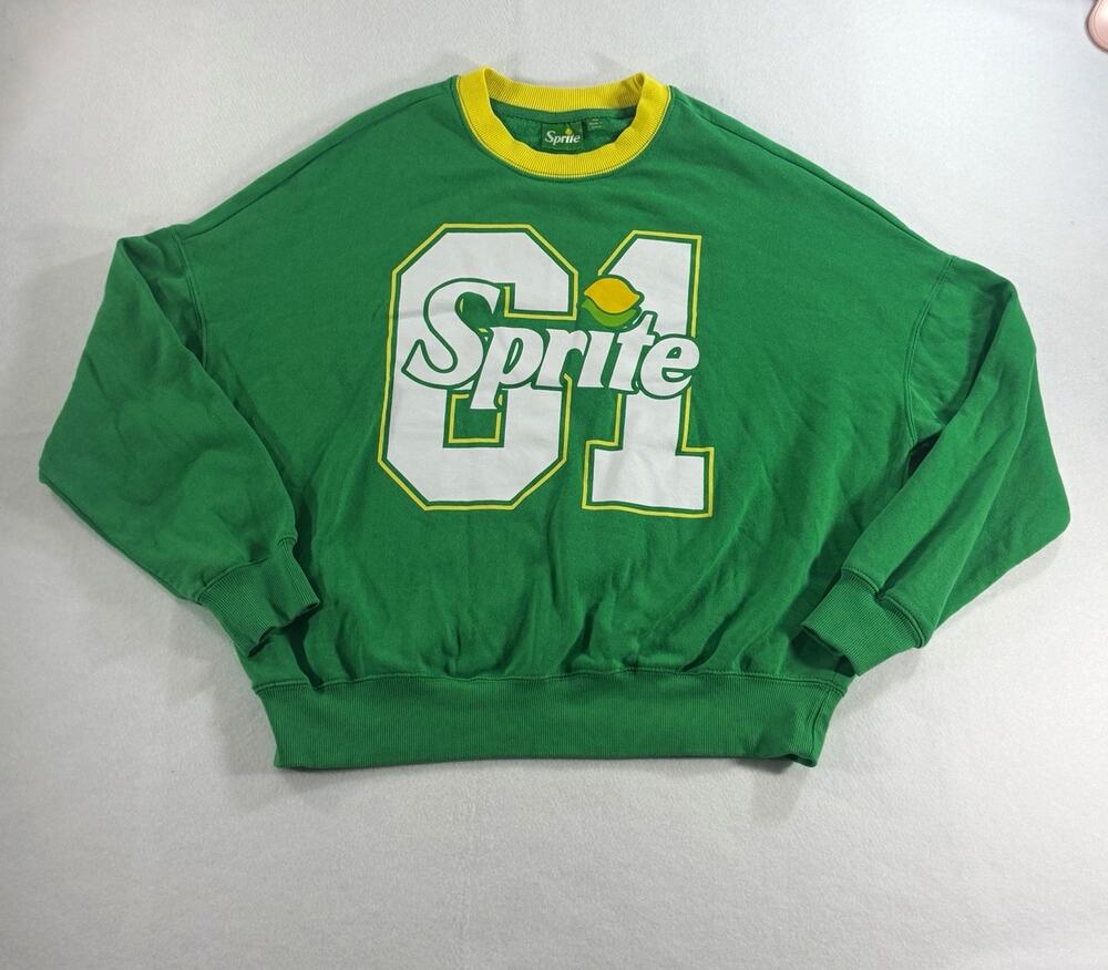 Sprite Sweatshirt Men’s M Green Yellow 61 Logo Oversized Crewneck Retro Y2K